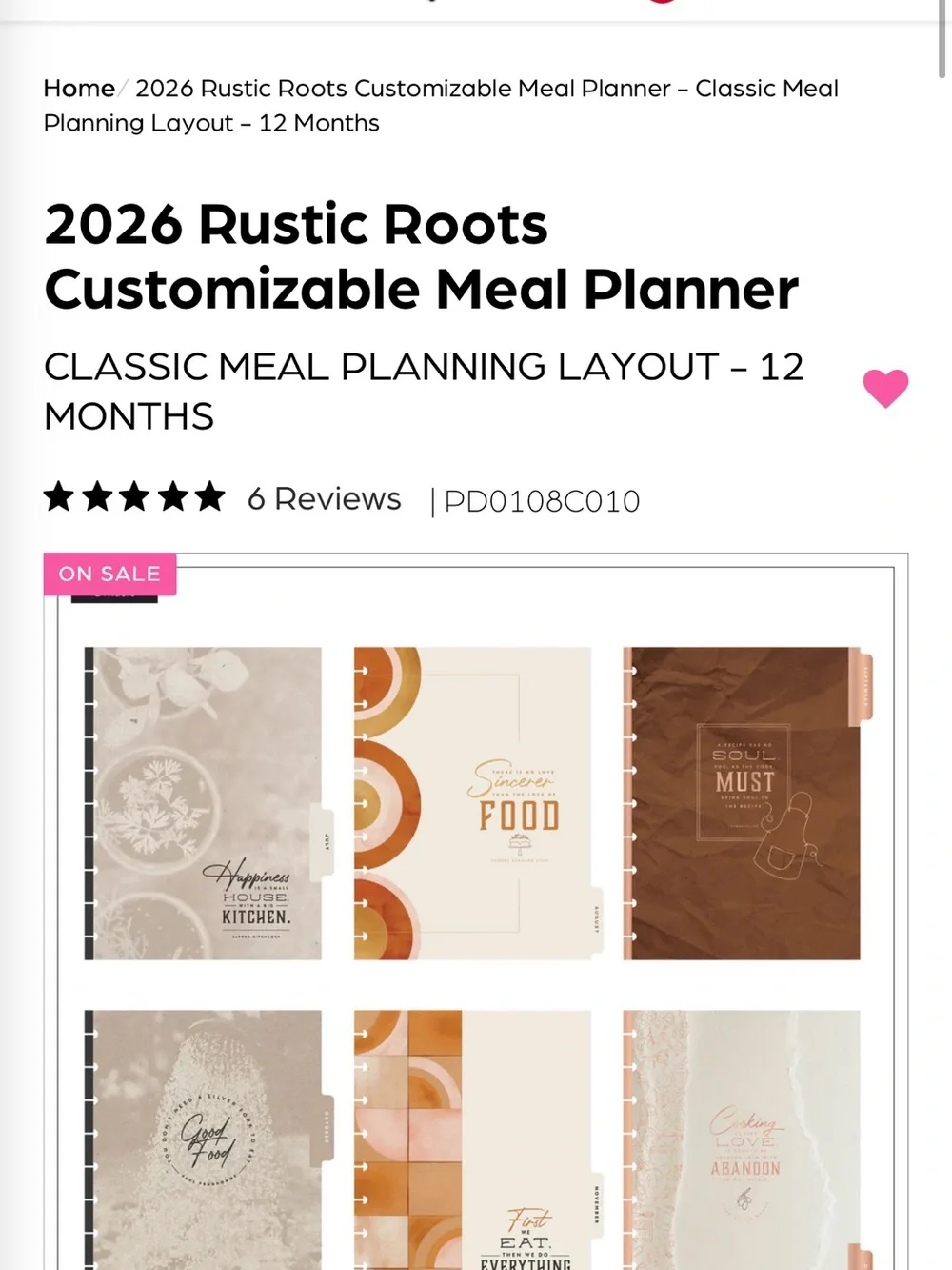 Happy Planner Rustic Roots Meal Planner - Cream, Gold, Tan & Pink Accents